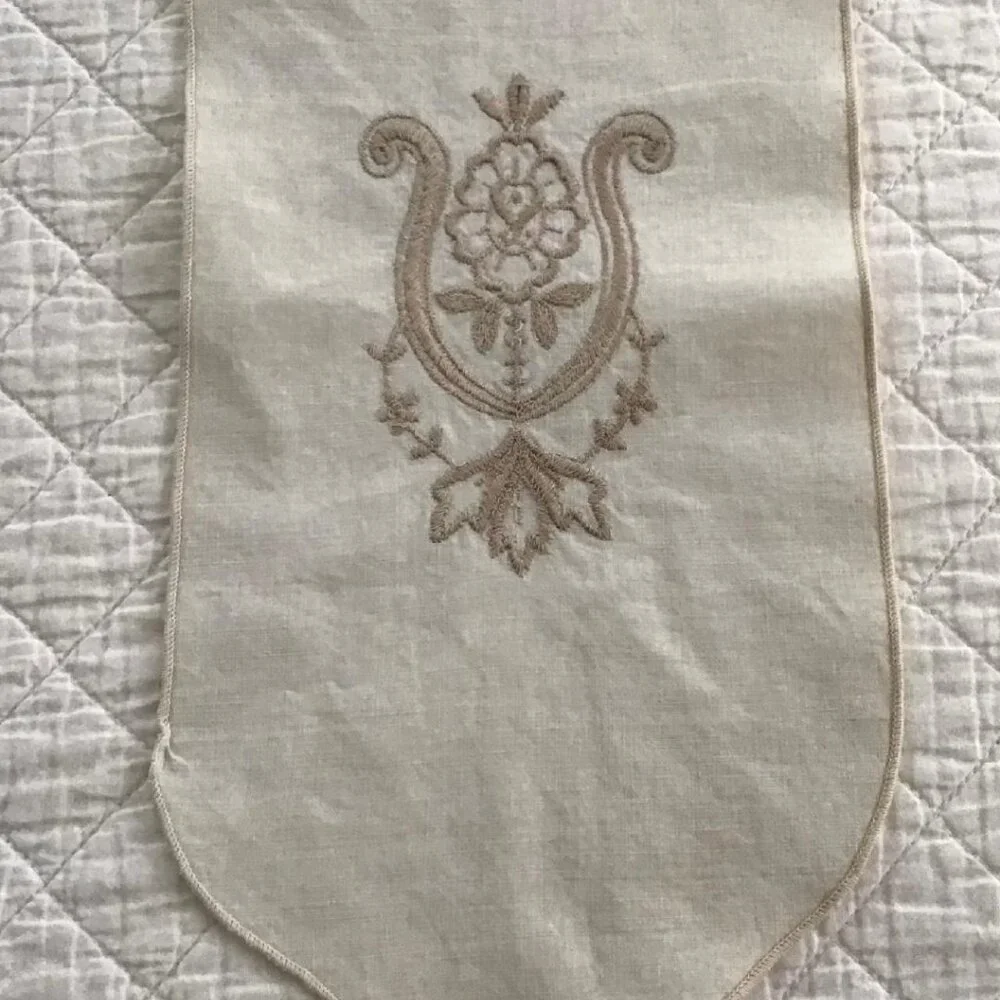 Vintage Tea Towel Guest/Powder Room, Linen, Off White, Flower‎ Embroidery (6)